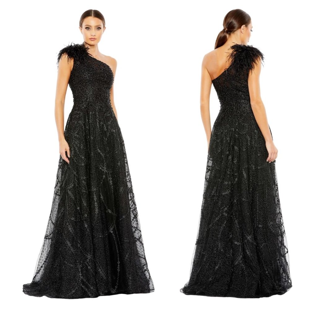 MAc Duggal | EMBELLISHED ONE SHOULDER A LINE GOWN 20389